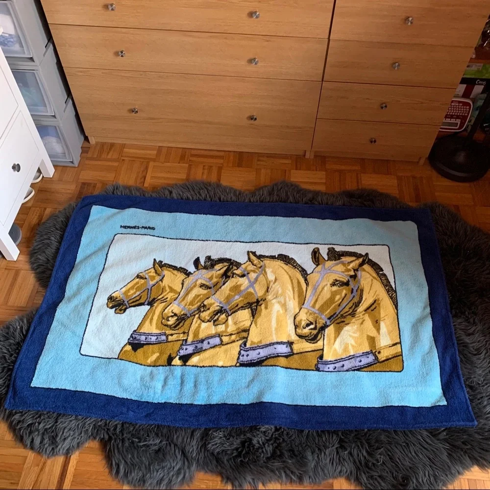 Vintage Hermès Large Towel Equestrian/Horses Motif